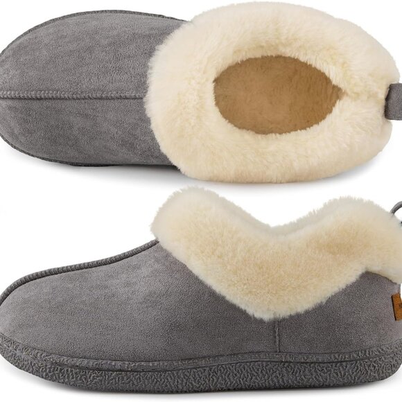 Women's Faux Wool Indoor Outdoor House Slippers Memory Foam Fuzzy Collar - Picture 1 of 6